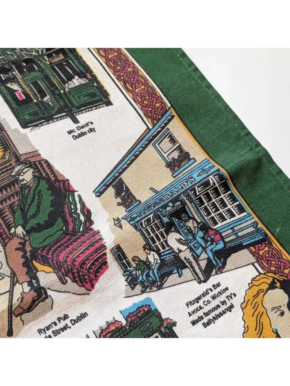 Vintage Irish Linen Tea Towel with Traditional Pubs in Ireland